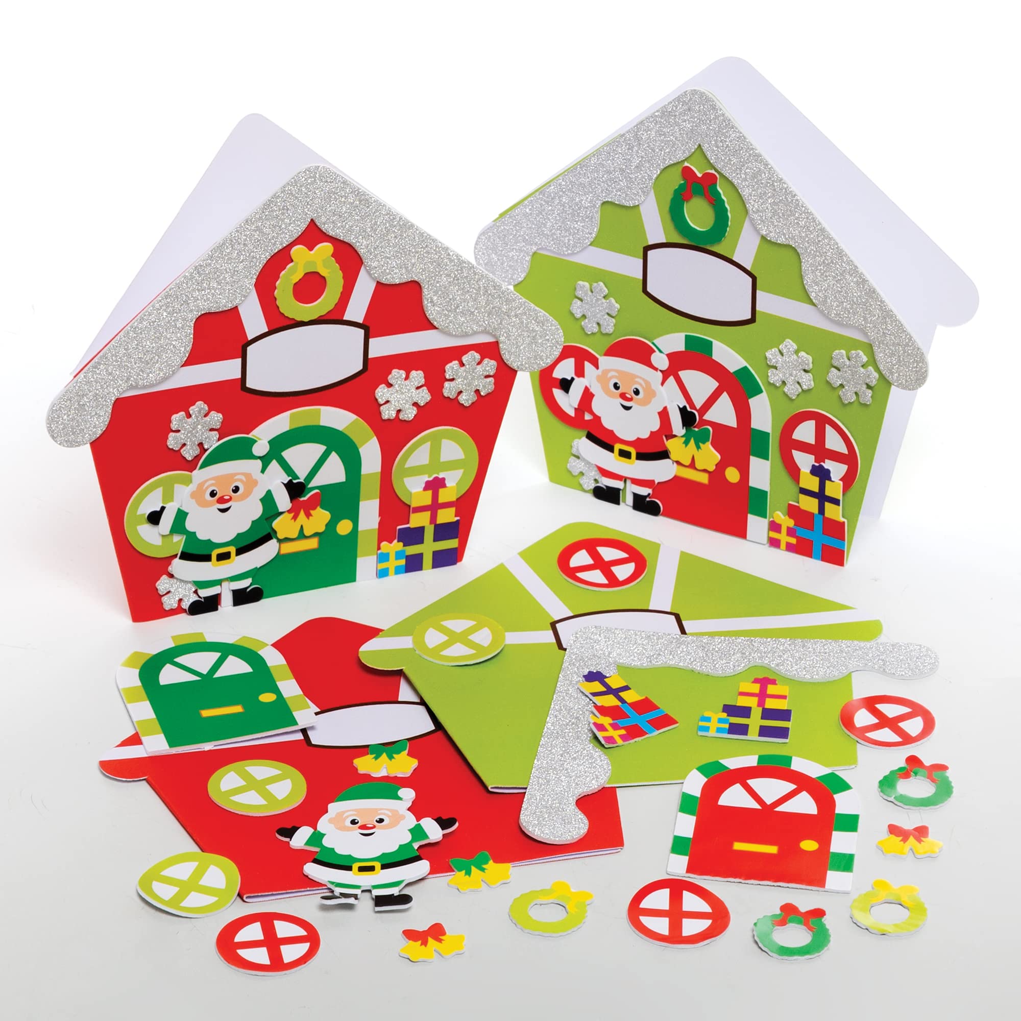Baker Ross FE914 Santa's Workshop Card Kits - Pack of 6, Card Making Kit for Kids, Make Your Own Christmas Cards, Ideal Festive Arts and Crafts Project