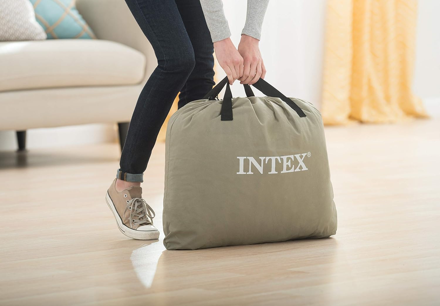 Intex Dura-Beam Standard Series Pillow Rest Raised Airbed w/Built-in Pillow & Internal Electric Pump, Twin: Sports & Outdoors