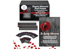 CHOOBLY 50pc RED Premium Pre-Filled Red Poppy Seeds Packets Favors for Funerals, Funeral Decorations, Celebration of Life Decorations, Celebration of Life Ideas, Memorial Cards (50)