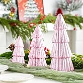 Songjum 3Pcs Artificial Christmas Tree Decorations Glittering Foam Tabletop Xmas Tree Modern Christmas Centerpiece Decor for for Table Mantel Home Holiday Party Decor(Pink)