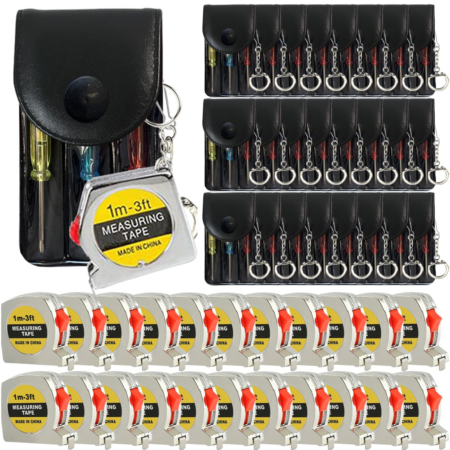Photo 1 of Mini Screwdriver Keychain Tape Measure Keychains Set Retractable Keychain Tape Measure Mini Screwdrivers in Pouch Keychain for Birthday Party Favors and Daily Use, 1 m/ 3 ft (48 Pcs)