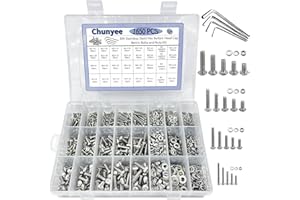 Chunyee 1650Pcs Metric Screw Assortment, Hex Socket Button Head Bolts Nuts Kit, 304 Stainless Steel M2 M3 M4 M5 Nuts and Bolts Assortment Kit with Spring Washers, 8-20mm Fully Thread Machine Screws