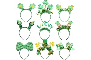 ABONDEVER 9Pcs St Patrick's Day Headbands for Women Green Shamrock Clover Hairbands Irish Leprechaun Top Hat Headband Headwear Assorted Styles for Saint Patrick's Day Hair Accessories
