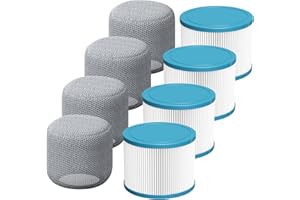 LINNIW Spa Hot Tub Filter Replacement: Compatible with All RELXTIME ALEKO Wejoy Co-z Spa Wave Spas CleverSpa Inflatable Hot Tubs Pool High-Efficiency Screw-in Filters(4 Filters + 4 Filter Covers)