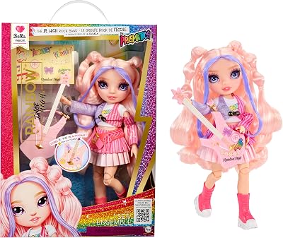 Rainbow High Bella Pink 23cm Junior High Rock Band Doll with Bass Guitar