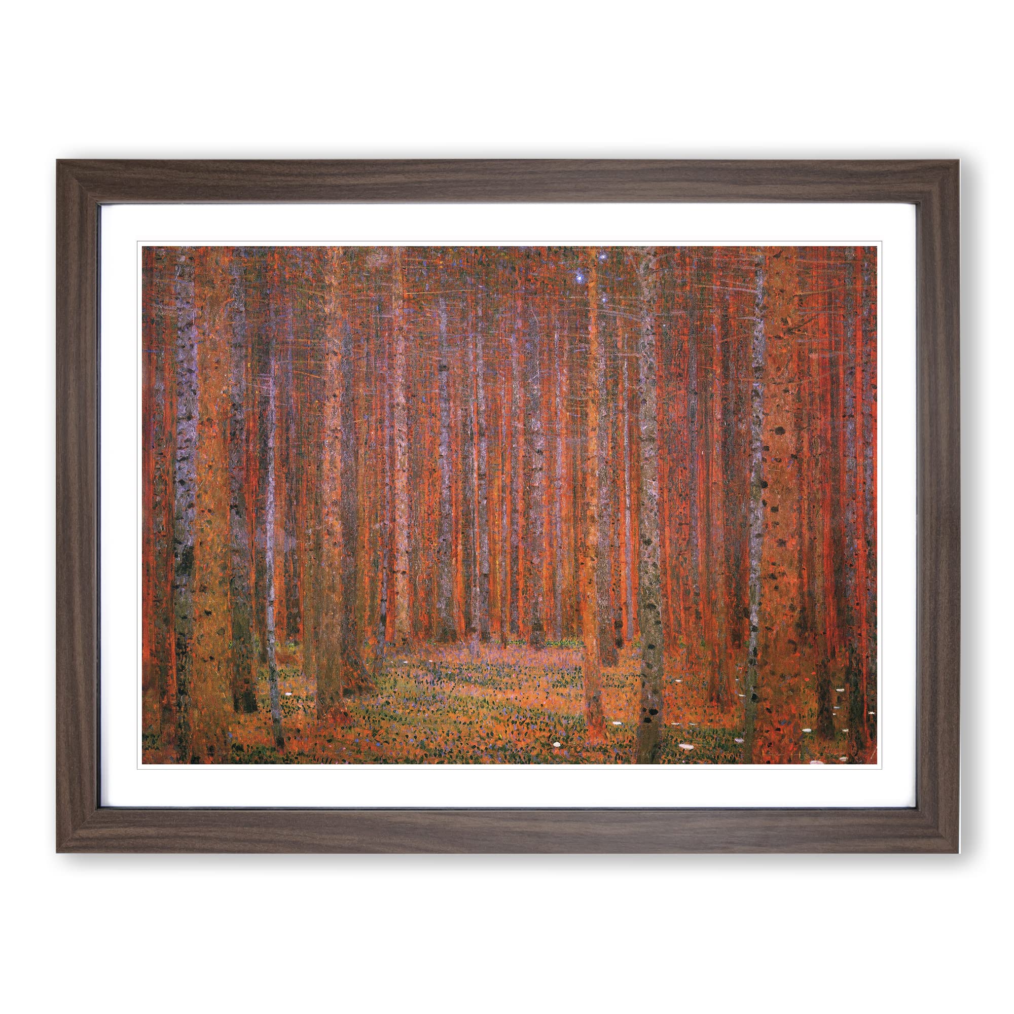 Pine Tree Forest By Gustav Klimt Classic Painting Framed Wall Art Print, Ready to Hang Picture for Living Room Bedroom Home Office Décor, Walnut A4 (34 x 25 cm)