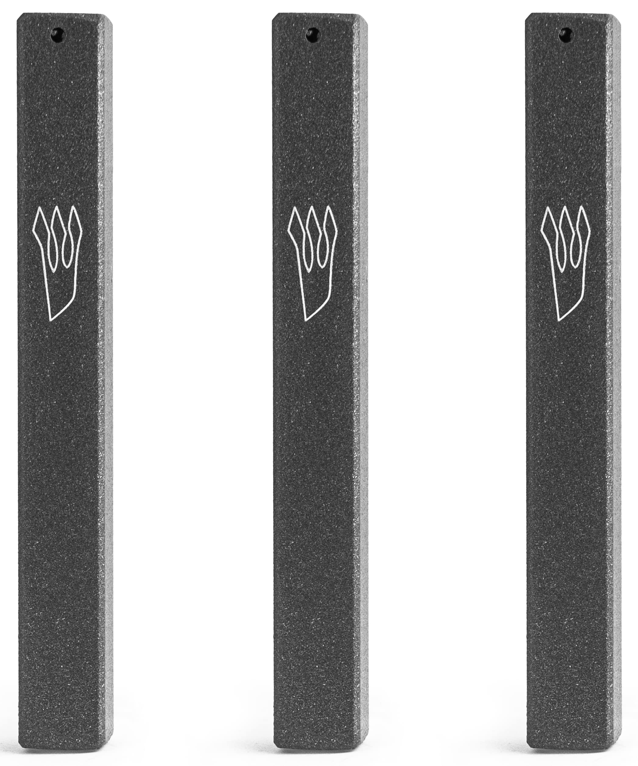 HolYudaica 3-Pack - Classic Aluminum Mezuzah Case for Mezuzah Scroll (with Nail), Easy Peel and Stick, (Scroll Not Included) - Weather Proof - Door Mezuzah Made in Israel (Black Grey, 4.7inch)