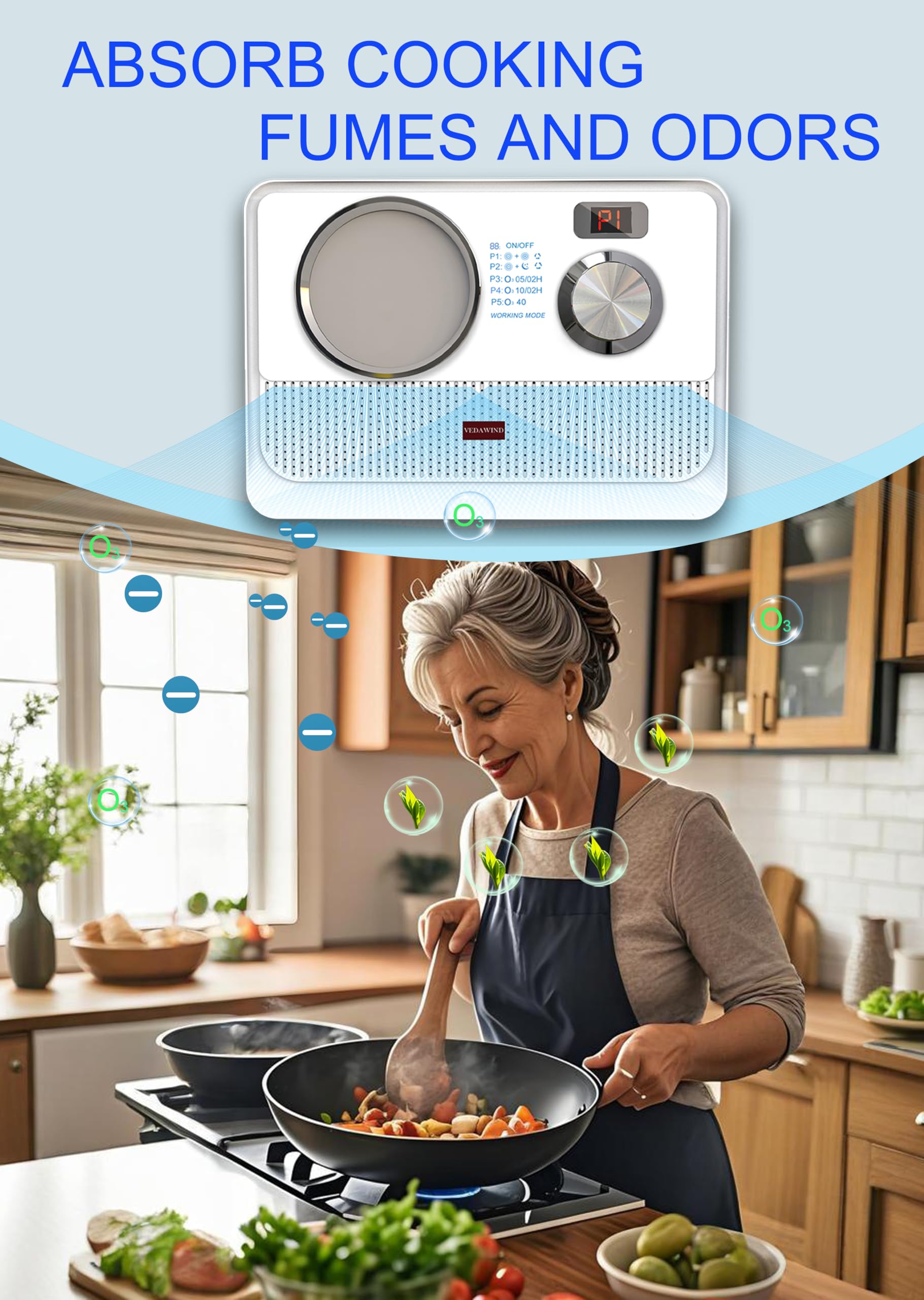 Vedawind 3-in-1 Air Purifier, Cat Litter Deodorizer, Air Freshener for Home with Ozone, Ionizer, U Light – Reduce Pets Poof Odor, Litter Smell, Smoke, Dust,Plug-in to Use