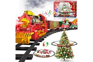 MAYSIDA Hanging Christmas Train Set with Light/Smoke/Sound/Music, Toy Train Set Around Under The Christmas Tree, Christmas Toys Gift with Santa Claus, Christmas Tree Train Set for Toddlers Kids 2-4 3-5 4-8