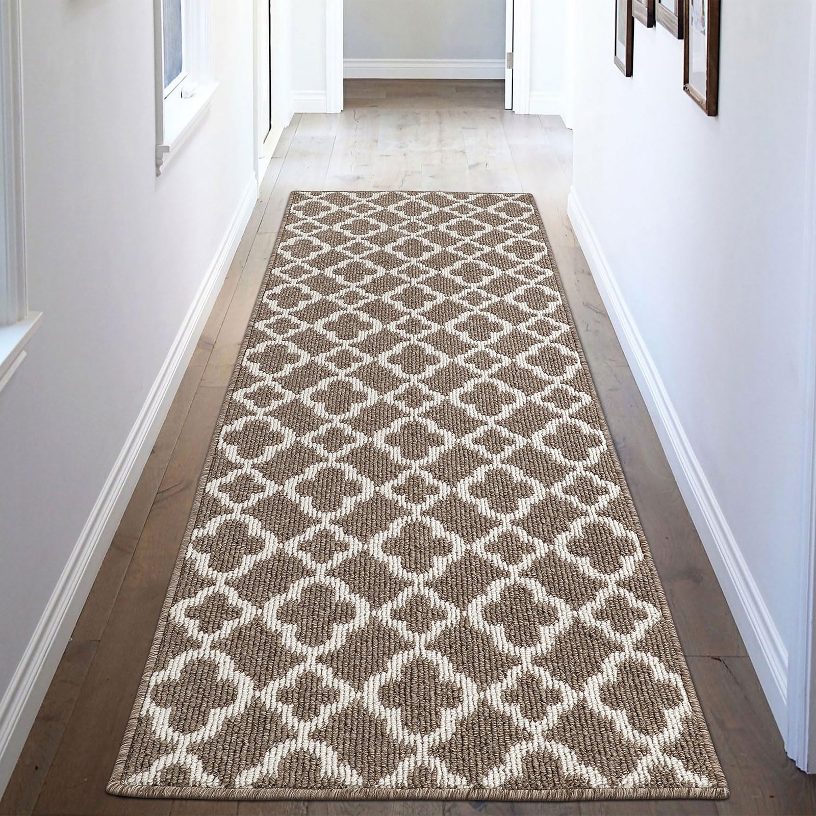 Photo 1 of U'Artlines Runner Rug for Hallway 2×6feet Non Slip Kitchen Floor Carpet Runners Brown Geometric Pattern Machine Washable Area Rug for Entryway Bathroom