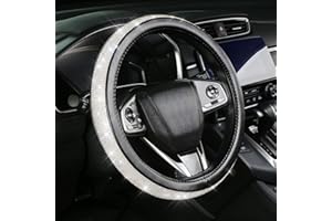 KIWEN Bling Diamond Steering Wheel Cover with AB Colorful Crystal Rhinestones, Sparkling Car Steering Wheel Protector Universal Fit 15 Inch (Black with AB Diamond)