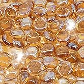 Kleuete 19 Pound Fire Glass Beads for Fire Pit 1/2 inch Tempered Glass Rocks Light Amber