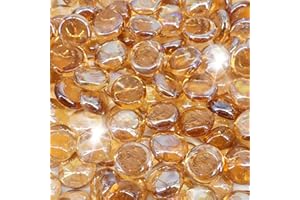 Kleuete 5 Pound Fire Pit Glass 3/4 Inch Reflective Round Fire Glass Drops Beads Rocks for Natural or Propane Fire Pit and Landscaping Amber