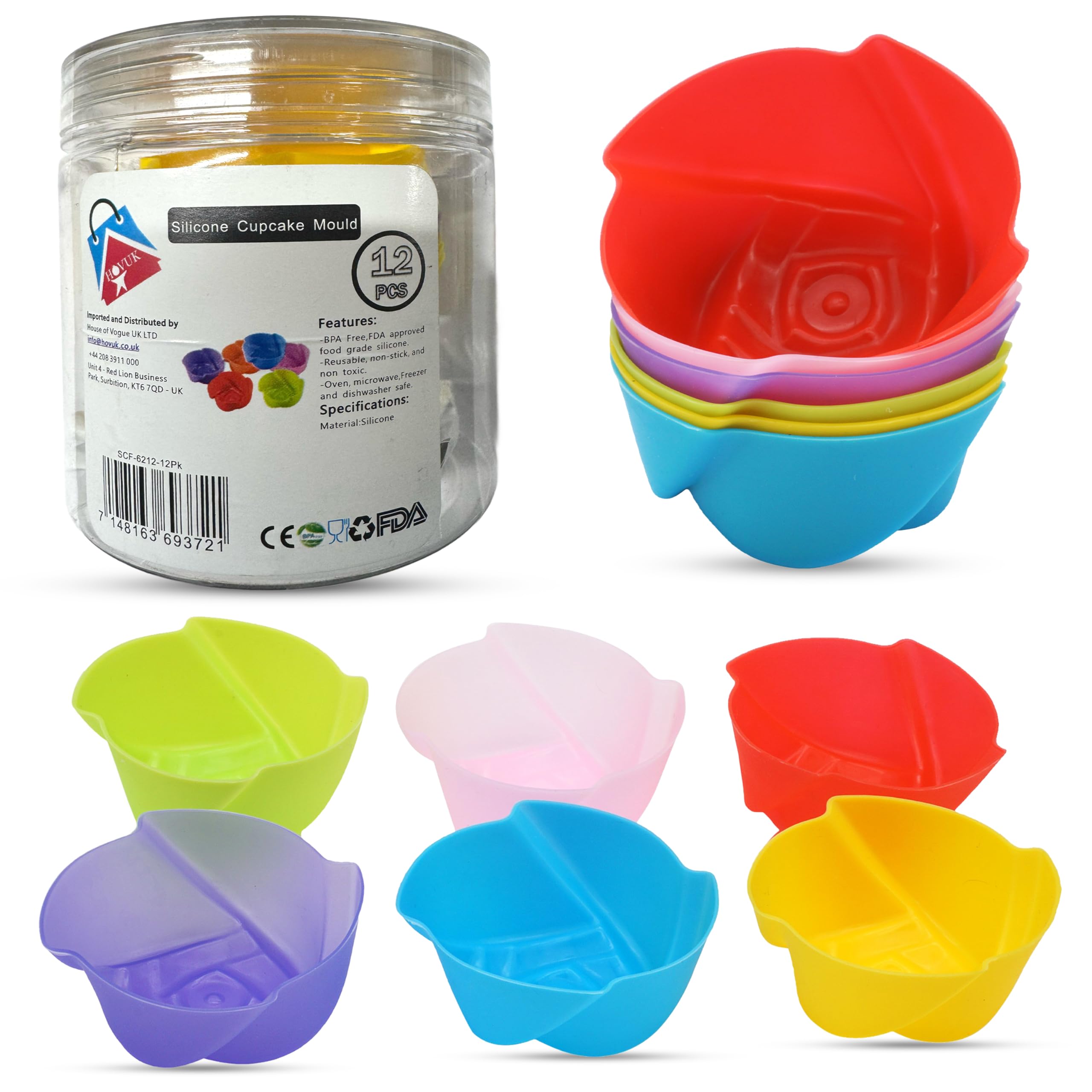 12PCS Flower Silicone Muffin Cases with Storage Box Reusable Non Stick Cupcake Moulds Air Fryer Safe Baking Liners for Cakes Pudding Jelly Oven Microwave Freezer Dishwasher Multicoloured