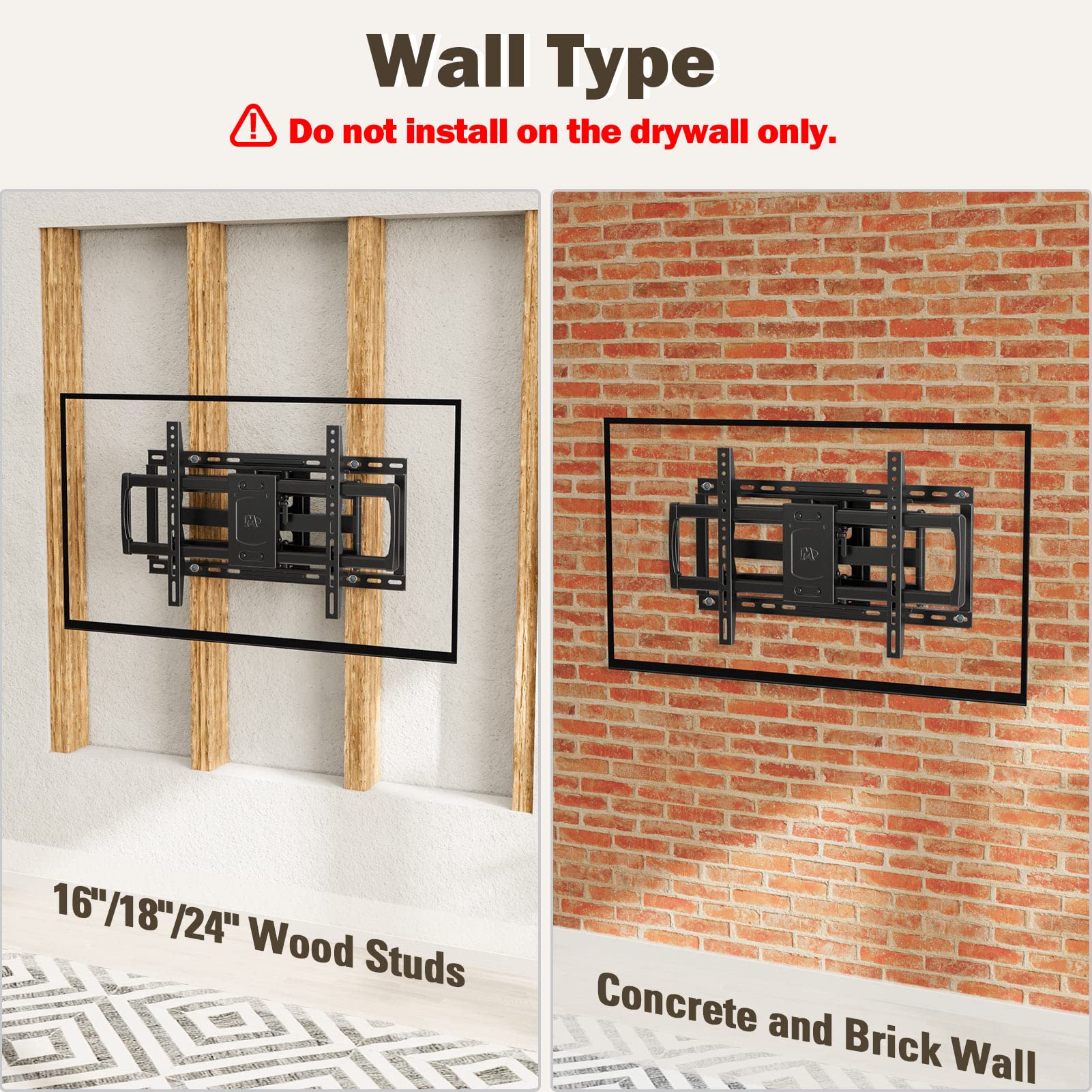 Mounting Dream Full Motion TV Wall Mount for Most 42-90 Inch TVs, Heavy Duty Wall Mount TV Bracket with 6 Strong Articulating Arms, Max VESA 600x400mm, Up to 132LBS, Fits 16/18/24'' Wood Studs, MD2298