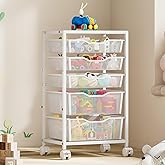 Sbanmao Rolling Storage Cart with 5 Drawers, Metal Utility Cart with lockable wheels, Craft Storage Art Cart, Rolling Drawer Cart for Living Room, Bedroom, Bathroom, Office, Home, White