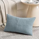 Fancy Homi Set of 1 Light Blue Lumbar Decorative Throw Pillow Covers 12x20 Inch for Living Room Bedroom Couch Bed Sofa, Soft Striped Corduroy Coastal Blue Rectangle Accent Cushion Case 30x50 cm