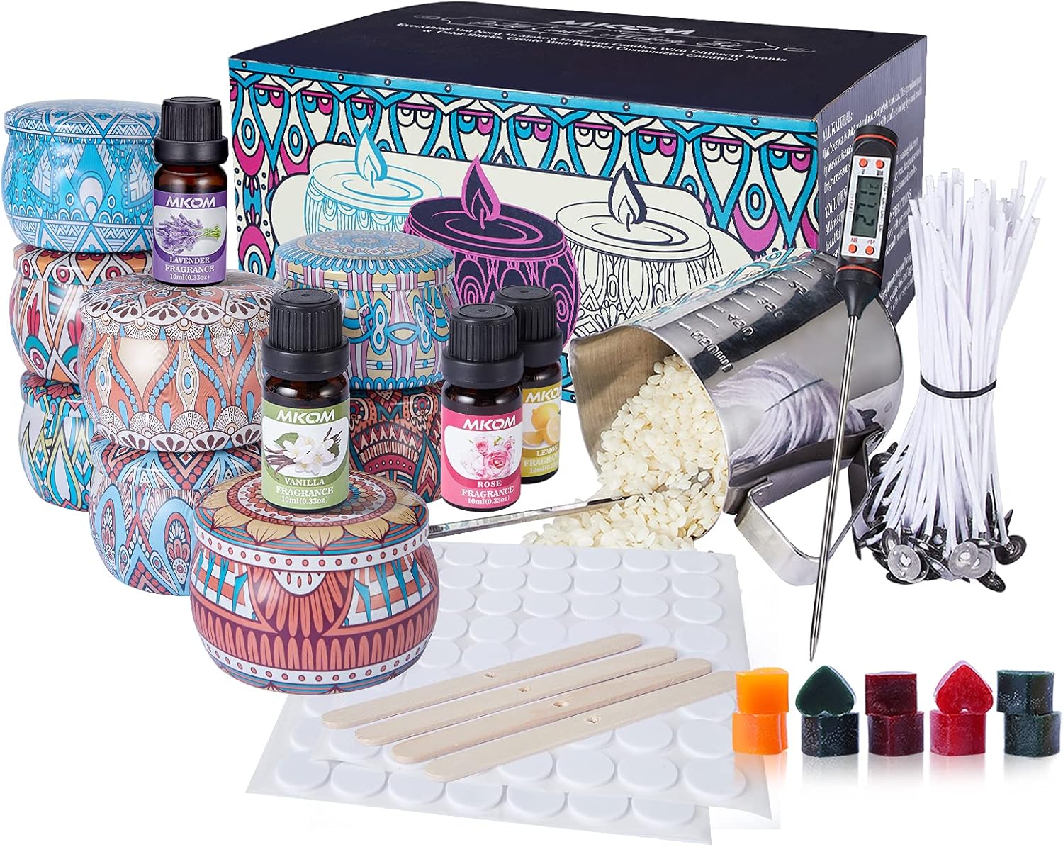 Candle Making Kit, DIY Scented Candle Making Kit, Candle Making Supplies Set Including Melting Pot, Beeswax, Dyes, 4 Scents, Wicks, 8 Candle Tins