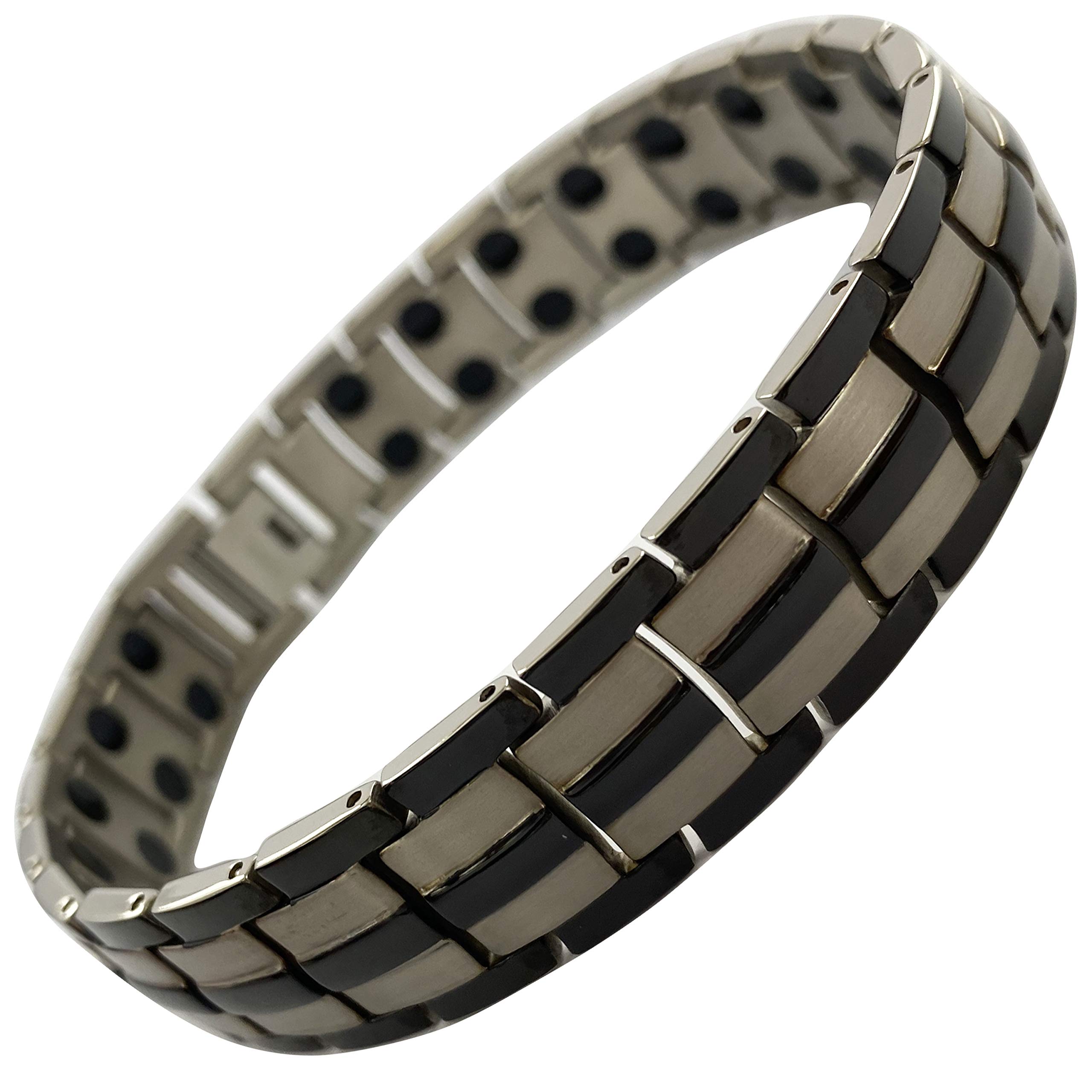 MAGNATURAL TITANIUM MAGNETIC BRACELET MENS HIGH STRENGTH 2TONE BLACK + Gift Pouch!