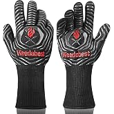 WEEDABEST Hot BBQ Gloves Heat Resistant Kitchen Oven Mitts Professional Long Heat Resistant Cooking Gloves for Grill,Grilling,Smoker,Barbeque,13.5 inch-Gray