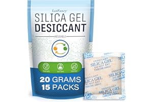 LotFancy 15 Packs 20Gram Silica Gel Desiccant Packets, Non-Toxic Food Safe Moisture Absorber Bag for Gun Camera Cabinet Closet Storage, Pet Food Desiccant, Odorless