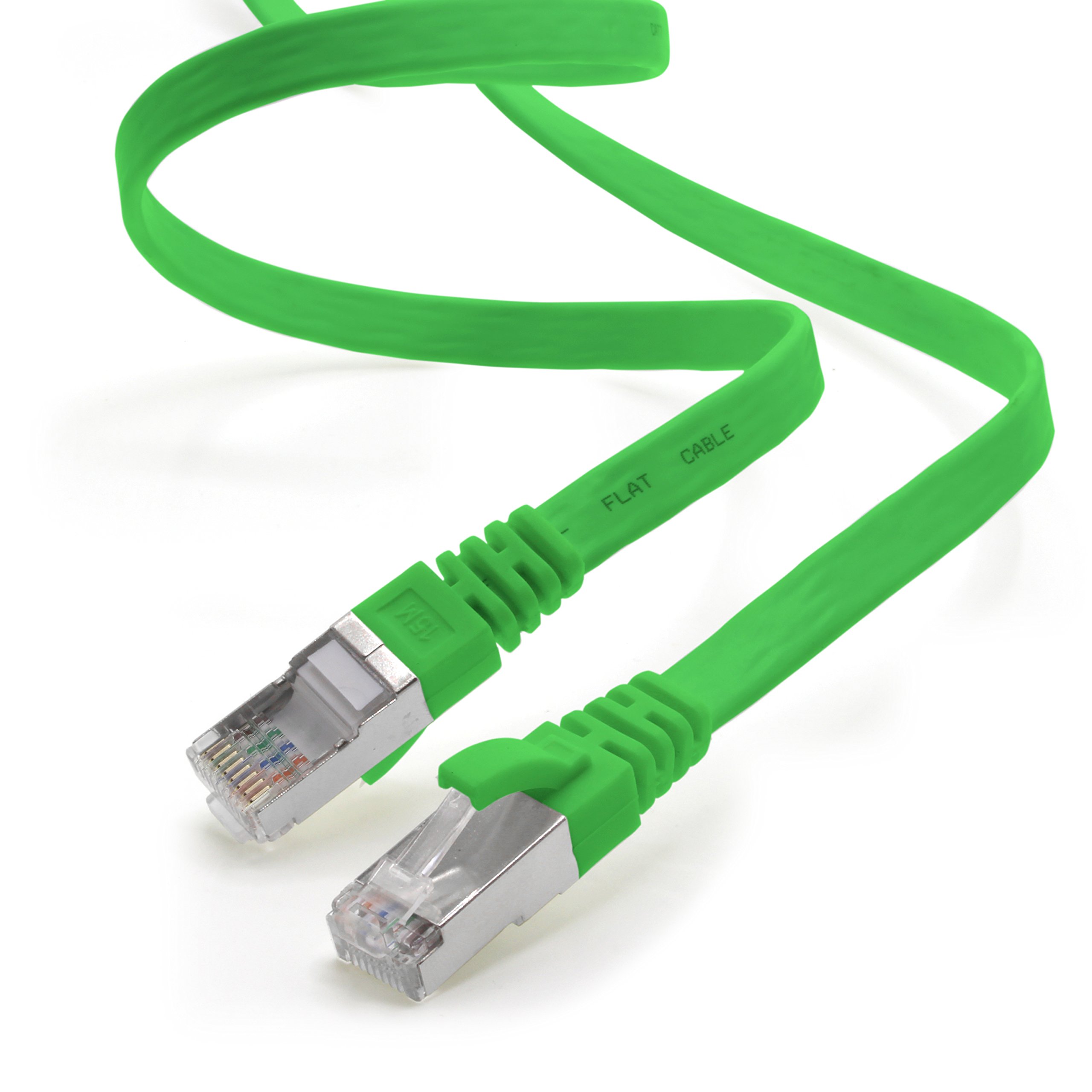 1aTTack.de 15m - green - 1 piece CAT.7 Gigabit Ethernet LAN ribbon ribbon cable (RJ45) network cable raw cable (10Gbit/s) installation cable flat slim compatible with Cat.5 - Cat.5e - Cat.6