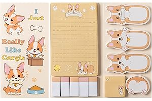 Xqumoi I Just Really Like Corgis Sticky Notes Set, 550 Sheets, Cute Cartoon Corgis Butt Self-Stick Notes Pads Animal Divider Tabs Bundle Writing Memo Pads Page Marker School Office Supplies Small Gift