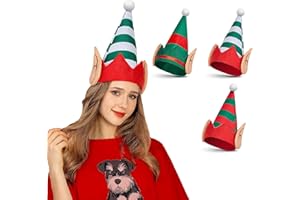 JAZGROM 3 Packs Elf Hat with Ears for Christmas Holiday Costume Xmas Hats for Adults Unisex Funny Hats