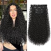 Clip in Hair Extensions, LONAI 20'' 4PC 100% Pure Protein Silk Hairpieces, Lace Weft Curly Hair Extensions Clip ins Invisible, Soft Natural Hairpieces for Women (Black Brown)