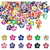 JEBBO 120pcs 12mm Polymer Clay Flower Beads 12 Colors Plumeria Bead Frangipani Floral Spacer Loose Beads Charms for Jewelry Making and Crafting