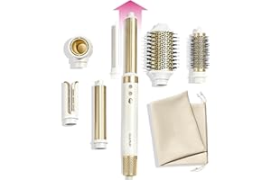 GLAMUP® 6 in 1 Hot Air Styler, Upgraded Long Barrel, Round Brush, Powerful High Speed Dryer, Tight Grip, Curling Volumizing Gift Set with Travel Bag