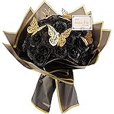 Black Glitter Roses Bouquet, 30 Pcs DIY Fake Flowers Bouquet, Everlasting Shiny Artificial Rose Bouquet for Valentine's Day, Anniversary, Engagement, Wedding