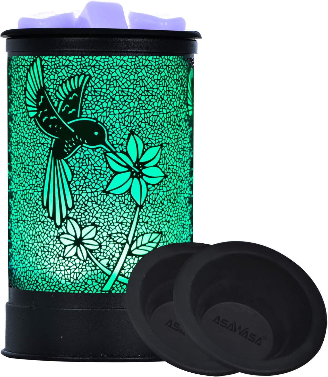 ASAWASA 7 Colors Changed Light Wax Warmer with 2 Dishes,Metal Scented Wax Melter, Use Wax Cubes Melts Fragrance Essential Oil, for Home Office Gifts Décor Yoga spa 3.6”x3.6”x6.3” (Hummingbird)