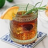 Hobnail Beaded Floral Green Drinking Glasses Set of 6, (10 oz) Vintage Glassware Set by Kate Aspen| Cocktail Glass Set, Juice Glass, Water Cups | Great Hostess Gift & Gift for New Home Owners