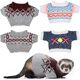4 Pcs Ferret Clothes Hamster Sweater Guinea Pig Clothes Bunny Costume Knitted Sweatshirt for Warm Winter Christmas Vest Clothing Ferret Accessories Kit Small Animal Outfit (Rhombus Style)
