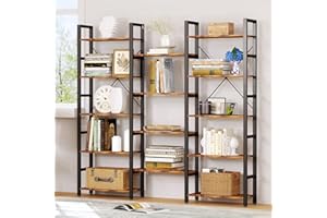oneinmil Triple Wide 5-Shelf Corner Bookcase Industrial Vintage Wood Style Large Open Bookshelves for Home&Office, Rustic Brown (Rustic Brown, 5 Tier)
