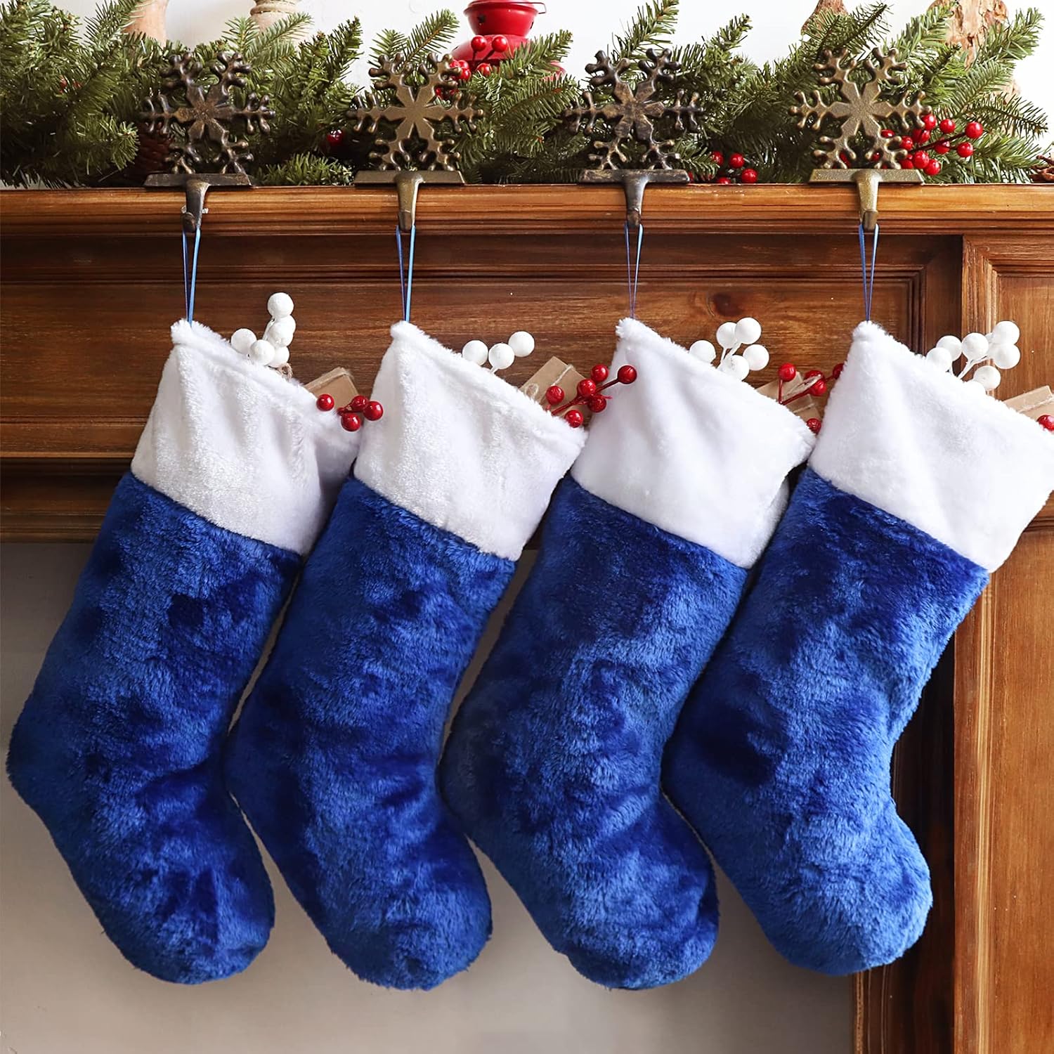 Stockings & Holders - Ivenf Christmas Stockings, Blue and White Plush Mercerized Velvet Stockings 18 Inch 4 Pcs