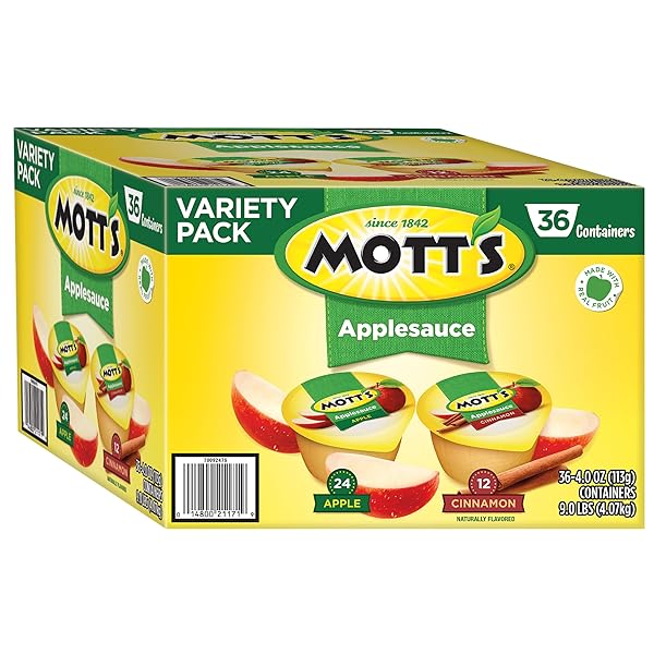 MOTT’S APPLE & CINNAMON VARIETY PACK APPLESAUCE, 4 OZ CUPS, 36 COUNT, NO ARTIFICIAL FLAVORS, GOOD SOURCE OF VITAMIN C, NUTRITIOUS OPTION FOR THE WHOLE FAMILY