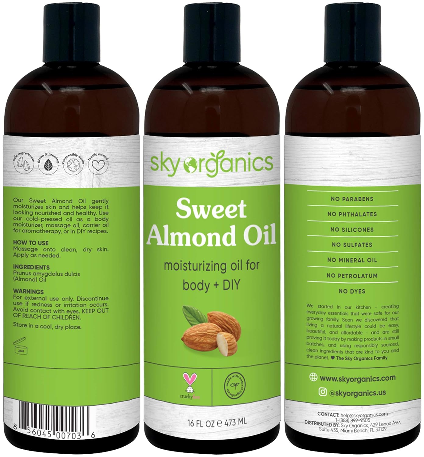 Sweet Almond Oil by Sky Organics (Large 16oz) Pure Cold-Pressed Almond Face Oil Moisturizing Oil for Body Skin & Hair : Beauty