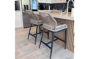 PURPLE LEAF Counter Height Bar Stools Set of 2 Rattan Wicker Outdoor Metal Boho Barstools with Back and Footrest Patio Garden Balcony Pool Bar Chairs