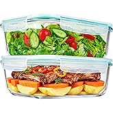 Soumeclu 2 Pack 78 Oz / 9.8 Cups Large Glass Food Storage Containers with Lids, Meal Prep Containers for Baking, Serving, Glass Storage Container, BPA Free, Leakproof, Freezer, Microwave/Oven Safe