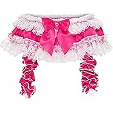 Satini Frilly Lace Sissy Silky Satin Garter Suspender Belt Lingerie Knickers