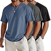 Riyiper 3 Pack Men's Big and Tall Waffle Knit Shirts Short Sleeve Crewneck T-Shirts Solid Raglan Sleeve Casual Pullover Tees