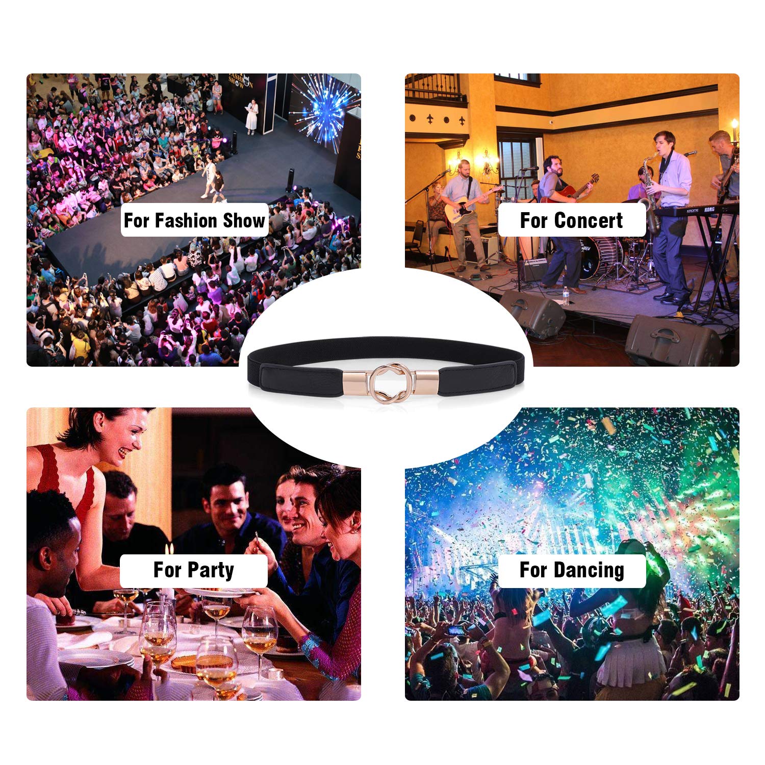 Fashion Womens Waist Belt Skinny for Dress,Ladies Gold Buckle Elastic Retro Belt Plus Size for Jeans,Waistband Skinny Thin Belt,Stylish Stretch Thin Waist Belt,Black+Red+Beige,Suit Waist Size 34\