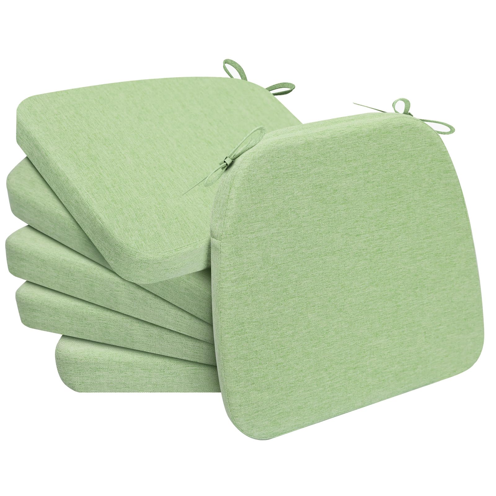 AAAAAcessories D-Shaped Chair Cushions, 2" Thick Dining Chair Pads with Ties and Removable, Machine-Washable Cover, 17" x 16", Set of 6, Pear Green Image