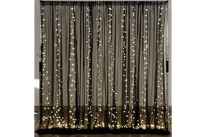 WISH CARE 10×10ft Black Tulle Backdrop Curtain with Lights String for Parites, Sheer Photo Backdrop Curtains for Wedding Party Photography Background