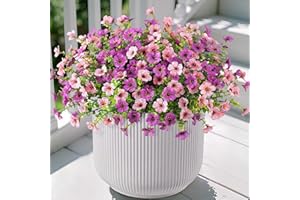 Ammyoo Artificial Fake Plants Flowers for Outdoor Spring Summer Decor, 12 Bundles Faux Silk Daisy for Planter Pot Colorful UV Resistant Look Real for Front Door Porch Patio Outside Yard(Purple Pink)