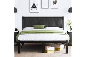 Feonase Full Size Metal Bed Frame with Fabric Button Tufted Headboard, Platform Bed Frame with Heavy Duty Metal Slats, 12" Storage Space, Noise Free, No Box Spring Needed, Dark Grey