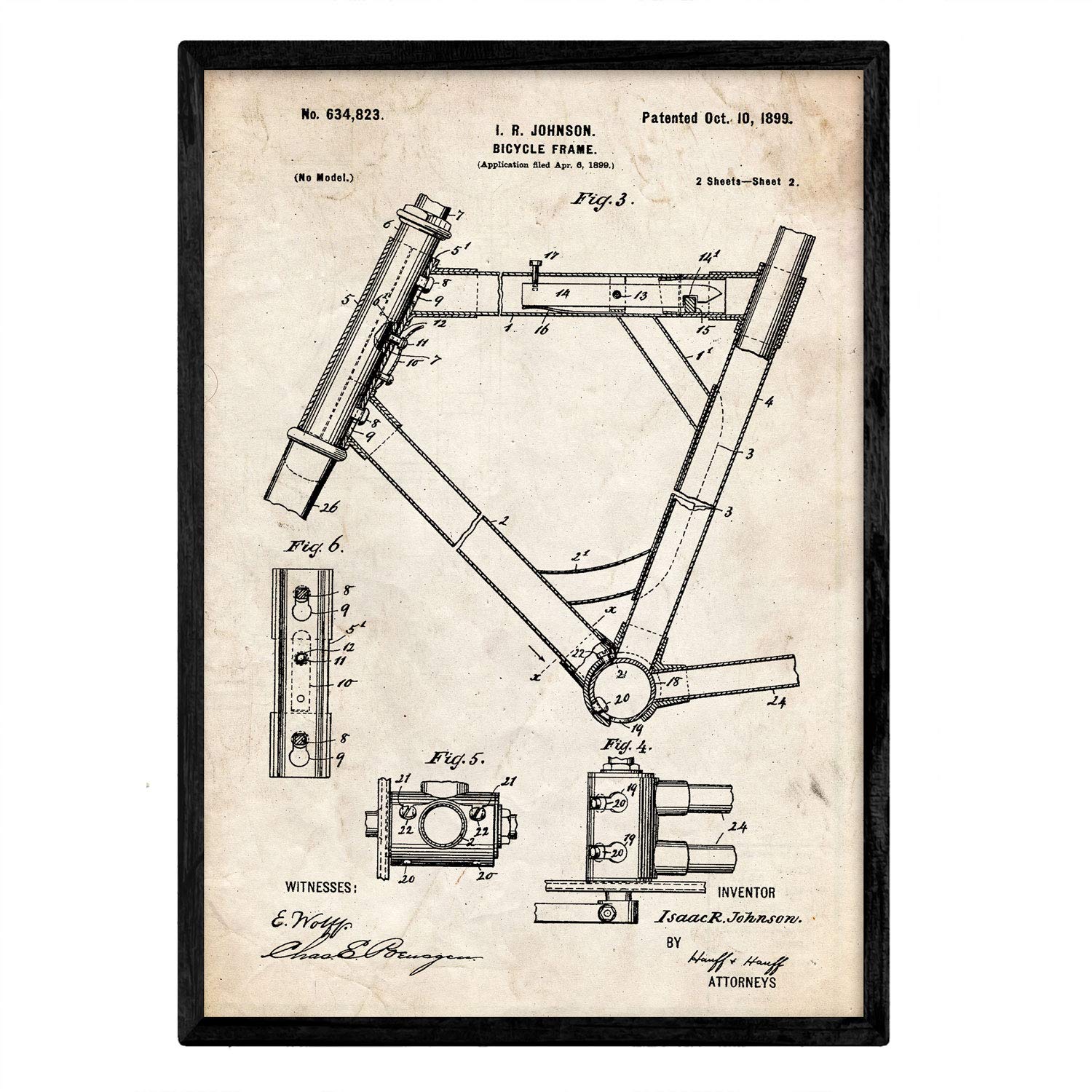 Nacnic Poster Marco patent bike 2. Plate with old design patent in A3 size and vintage background