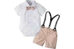 Volunboy Baby Boy Formal Short Set Toddler Summer Gentleman Outfit Kid Short Sleeve Bowtie Shirt Suspender Shorts Suit